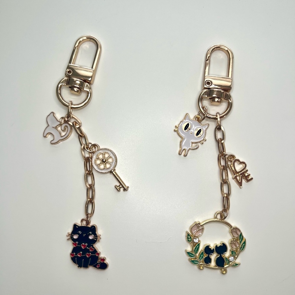 Gold and Black Cat Keychain Set